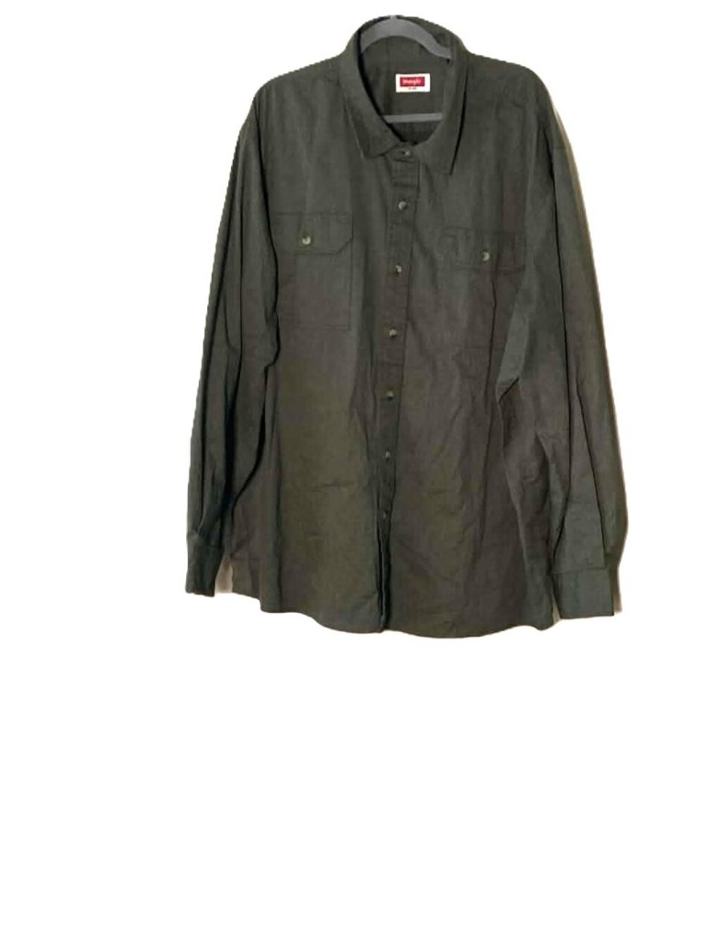 Wrangler Men 3XL Olive Green Button Up Shirt Long Sleeve Double Pocket Workwear